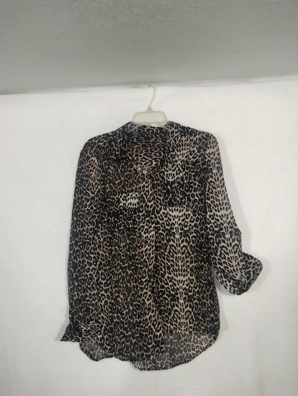 Leopard Print Sheer Button-Up Blouse - Black & Cream Ali And Kris